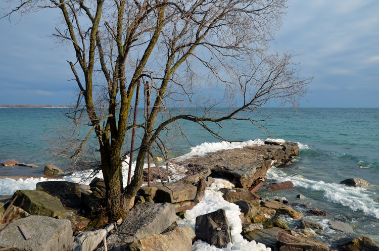 Lake Ontario from the rocky shoreline of one of the Toronto islands