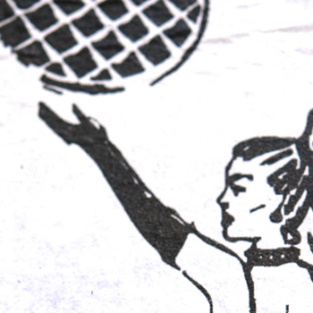 black and white sticker of a woman throwing a round waffle into the air