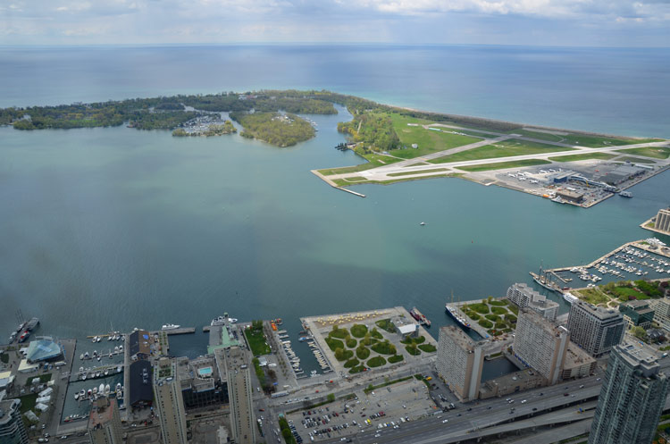 view of Toronto islands and the downtown waterfront from the CN tower 