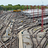 a view of the Greenwood Yard, where subway trains are parked and maintained