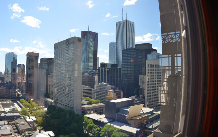 view of downtown, looking southeast from the 17th floor of the Canada Life building on University Ave