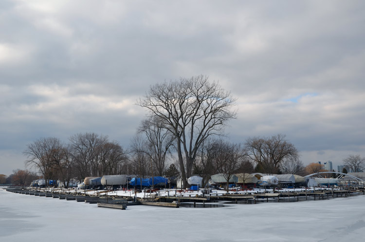 Toronto island yacht club in the winter 